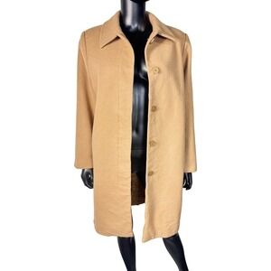 Kristen Blake Womens Beige Wool Blend Button Front Long Coat Size 12
